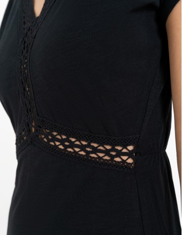 Sukienki maxi - Sukienka damska maxi z dekoltem w serek i rozcięciem CZARNY - produkt 5