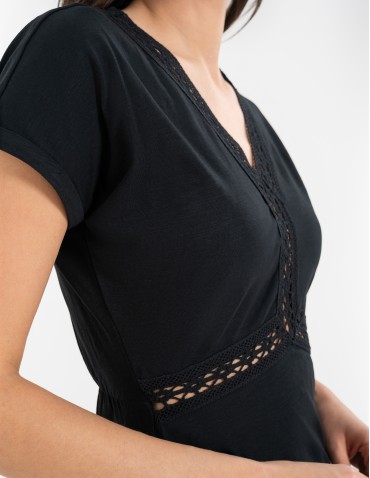 Sukienki maxi - Sukienka damska maxi z dekoltem w serek i rozcięciem CZARNY - produkt 6