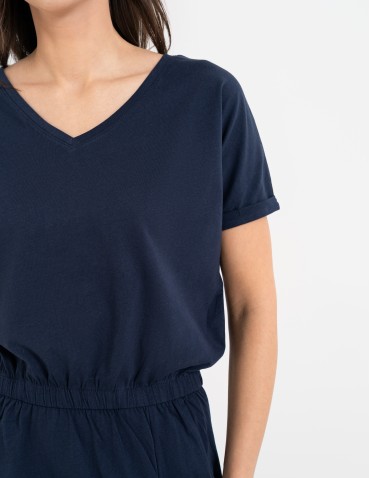 Sukienki i kombinezony - Sukienka damska maxi z rozcięciem i dekoltem V bawełniana GRANATOWY - produkt 5