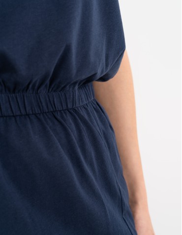 Sukienki i kombinezony - Sukienka damska maxi z rozcięciem i dekoltem V bawełniana GRANATOWY - produkt 6