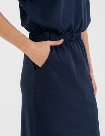 Sukienki i kombinezony - Sukienka damska maxi z rozcięciem i dekoltem V bawełniana GRANATOWY - produkt 8