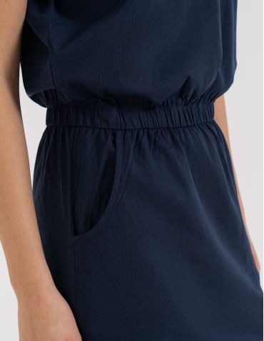 Sukienki i kombinezony - Sukienka damska maxi z rozcięciem i dekoltem V bawełniana GRANATOWY - produkt 10