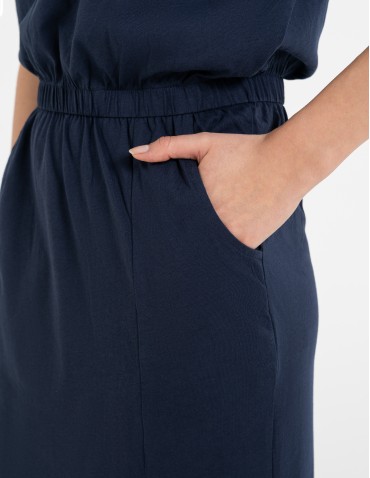 Sukienki i kombinezony - Sukienka damska maxi z rozcięciem i dekoltem V bawełniana GRANATOWY - produkt 11