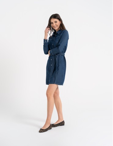 Sukienki i kombinezony - Sukienka jeansowa damska szmizjerka NIEBIESKI - produkt 8