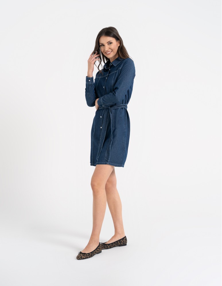 Sukienki i kombinezony - Sukienka jeansowa damska szmizjerka NIEBIESKI  - produkt moraj.pl 8