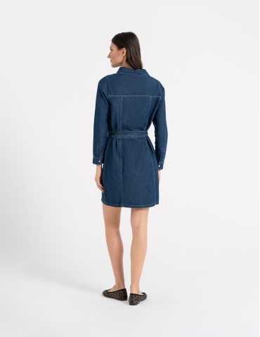 Sukienki i kombinezony - Sukienka jeansowa damska szmizjerka NIEBIESKI - produkt 12