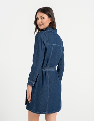 Sukienki i kombinezony - Sukienka jeansowa damska szmizjerka NIEBIESKI - produkt 9