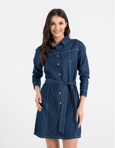 Sukienka jeansowa damska szmizjerka - NIEBIESKI
