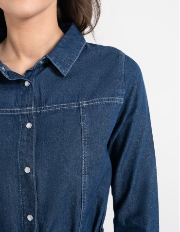 Sukienki i kombinezony - Sukienka jeansowa damska szmizjerka NIEBIESKI - produkt 4