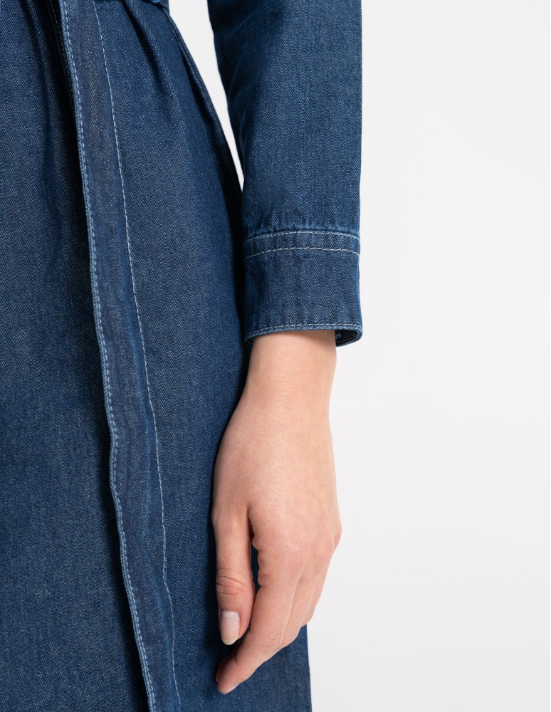 Sukienki i kombinezony - Sukienka jeansowa damska szmizjerka NIEBIESKI  - produkt moraj.pl 5