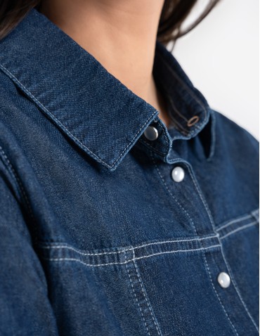 Sukienki i kombinezony - Sukienka jeansowa damska szmizjerka NIEBIESKI - produkt 7