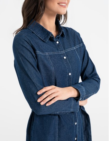 Sukienka jeansowa damska szmizjerka - NIEBIESKI  - produkt 2