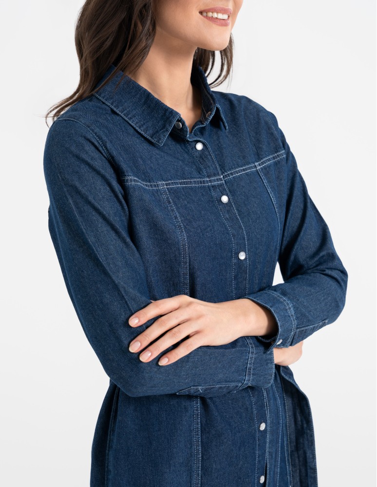 Sukienki i kombinezony - Sukienka jeansowa damska szmizjerka NIEBIESKI  - produkt moraj.pl 2