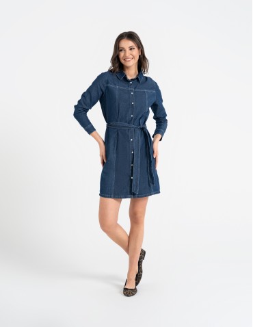 Sukienki i kombinezony - Sukienka jeansowa damska szmizjerka NIEBIESKI - produkt 3