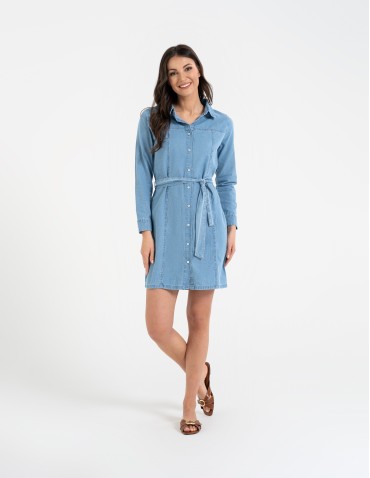 Sukienki i kombinezony - Sukienka jeansowa damska szmizjerka JASNY NIEBIESKI  - produkt 3