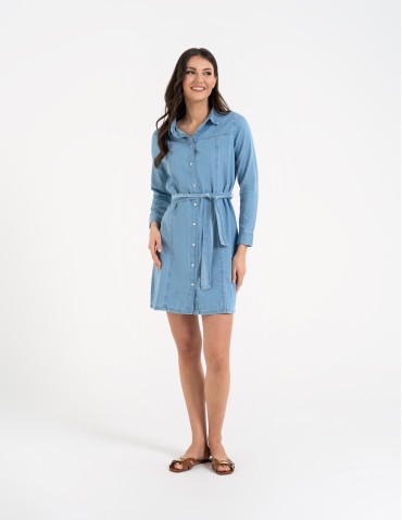 Sukienki i kombinezony - Sukienka jeansowa damska szmizjerka JASNY NIEBIESKI  - produkt 8