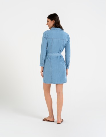 Sukienki i kombinezony - Sukienka jeansowa damska szmizjerka JASNY NIEBIESKI  - produkt 9