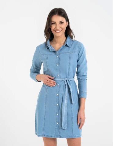 Sukienki i kombinezony - Sukienka jeansowa damska szmizjerka JASNY NIEBIESKI  - produkt 11