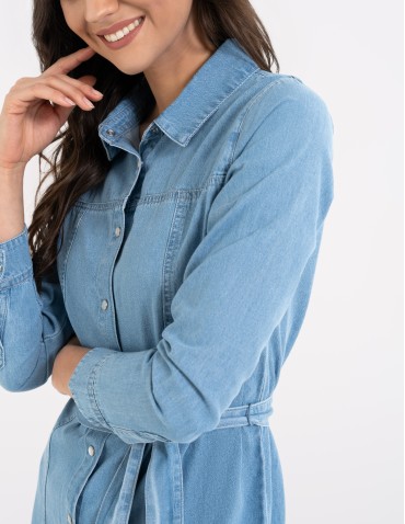 Sukienki i kombinezony - Sukienka jeansowa damska szmizjerka JASNY NIEBIESKI  - produkt 7