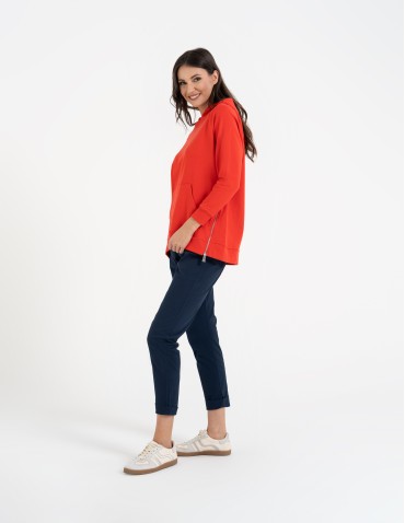 Bluzy damskie - Bluza damska dresowa oversize z kapturem CZERWONY - produkt 14