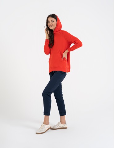 Bluzy damskie - Bluza damska dresowa oversize z kapturem CZERWONY - produkt 5