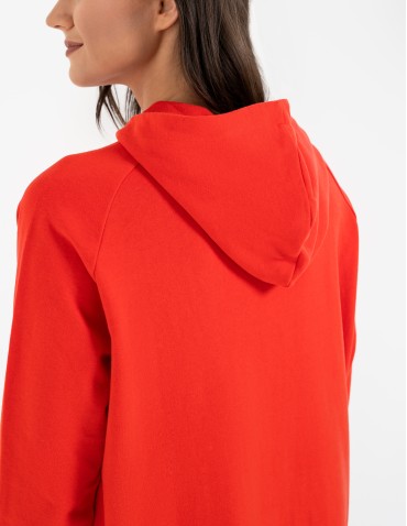 Bluzy damskie - Bluza damska dresowa oversize z kapturem CZERWONY - produkt 15