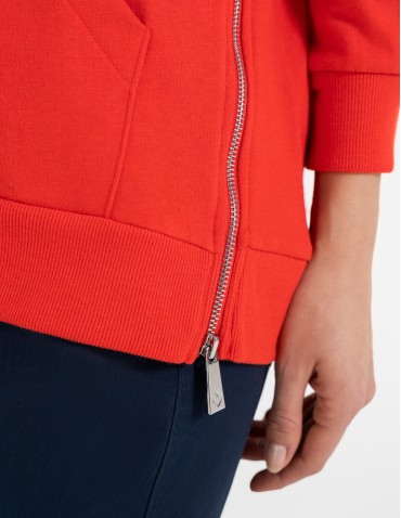 Bluzy damskie - Bluza damska dresowa oversize z kapturem CZERWONY - produkt 4