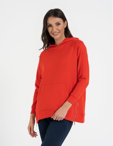 Bluza damska dresowa oversize z kapturem - CZERWONY