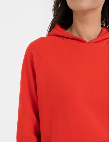 Bluzy damskie - Bluza damska dresowa oversize z kapturem CZERWONY - produkt 11