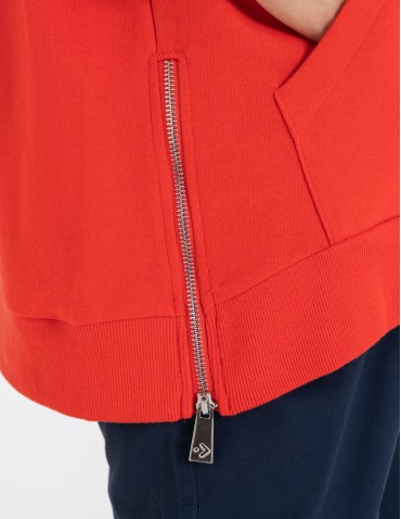 Bluzy damskie - Bluza damska dresowa oversize z kapturem CZERWONY - produkt 7