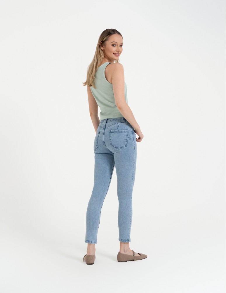 Spodnie damskie - Damskie spodnie skinny jeansowe rurki NIEBIESKI  - produkt moraj.pl 7