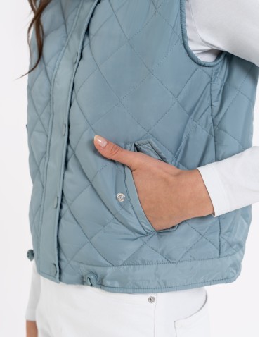 Kurtki i kamizelki - Damska kamizelka pikowana przejściowa krótka NIEBIESKI - produkt 2