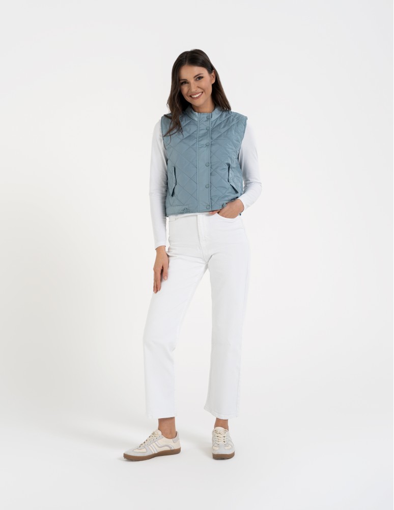 Kurtki i kamizelki - Damska kamizelka pikowana przejściowa krótka NIEBIESKI  - produkt moraj.pl 6