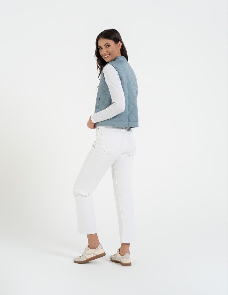 Kurtki i kamizelki - Damska kamizelka pikowana przejściowa krótka NIEBIESKI  - produkt moraj.pl 8