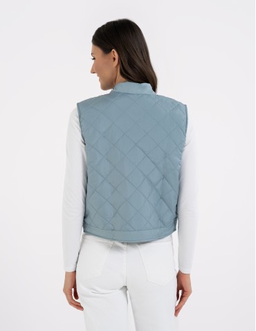 Kurtki i kamizelki - Damska kamizelka pikowana przejściowa krótka NIEBIESKI - produkt 7