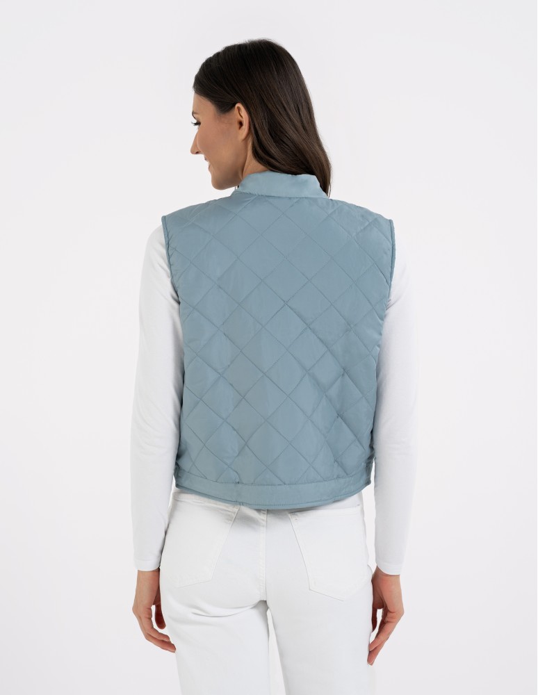 Kurtki i kamizelki - Damska kamizelka pikowana przejściowa krótka NIEBIESKI  - produkt moraj.pl 7