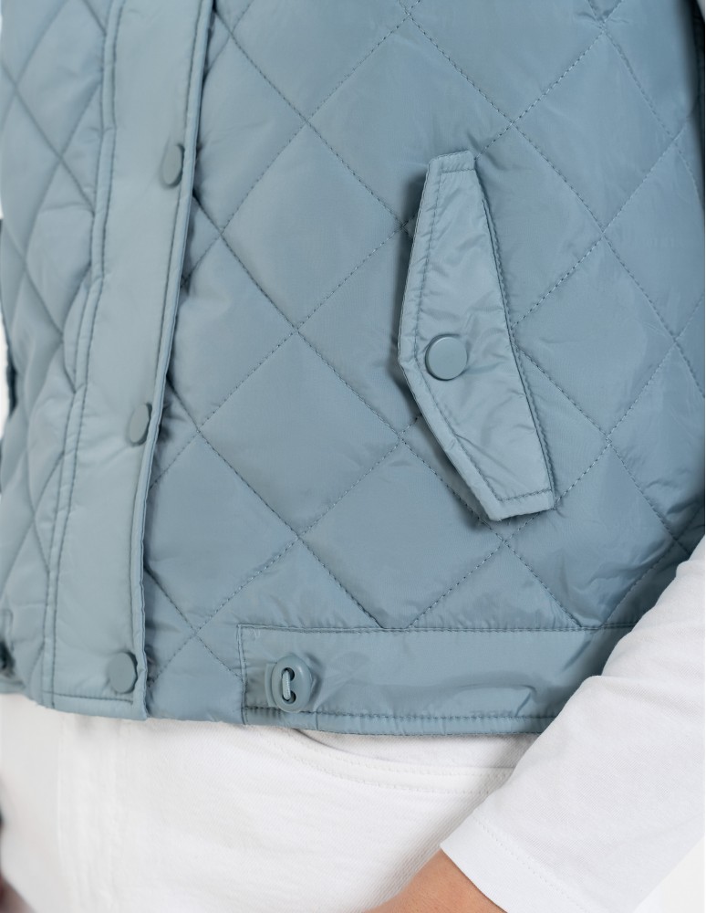 Kurtki i kamizelki - Damska kamizelka pikowana przejściowa krótka NIEBIESKI  - produkt moraj.pl 5