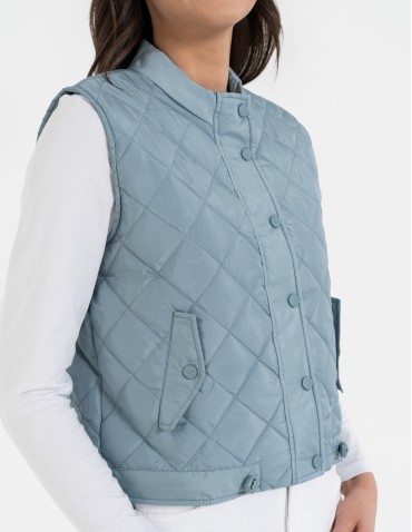 Kurtki i kamizelki - Damska kamizelka pikowana przejściowa krótka NIEBIESKI - produkt 4