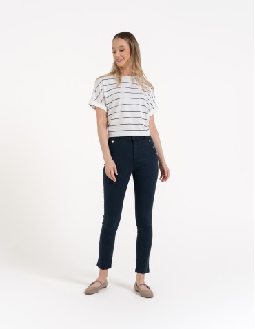 Spodnie damskie - Spodnie damskie z wysokim stanem i złotymi guzikami NIEBIESKI - produkt 3