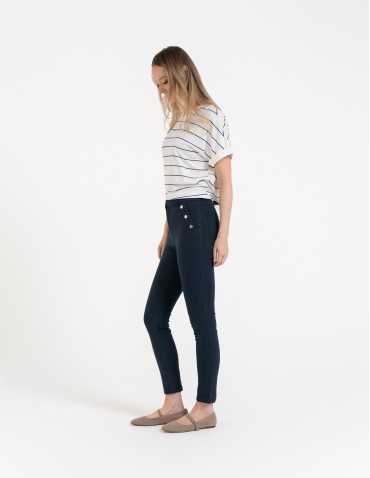 Spodnie damskie - Spodnie damskie z wysokim stanem i złotymi guzikami NIEBIESKI - produkt 4