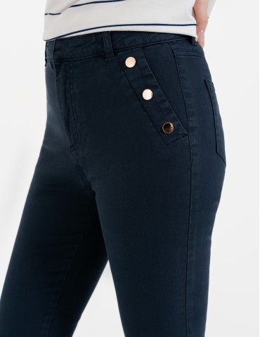 Spodnie damskie - Spodnie damskie z wysokim stanem i złotymi guzikami NIEBIESKI - produkt 5