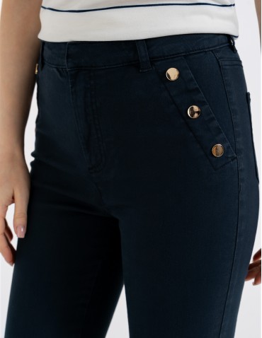 Spodnie damskie z wysokim stanem i złotymi guzikami  - produkt 2