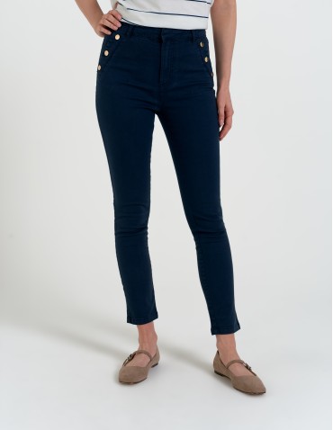 Spodnie damskie - Spodnie damskie z wysokim stanem i złotymi guzikami NIEBIESKI - produkt 6