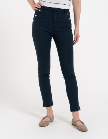 Spodnie damskie - Spodnie damskie z wysokim stanem i złotymi guzikami NIEBIESKI - produkt 7