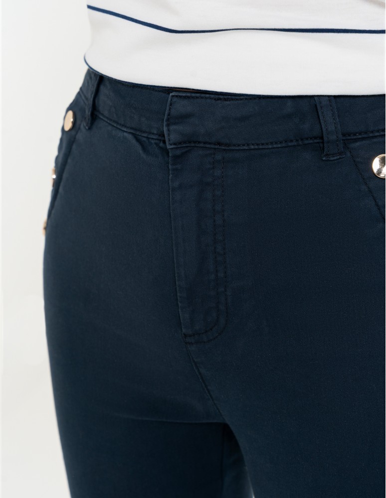 Spodnie damskie - Spodnie damskie z wysokim stanem i złotymi guzikami NIEBIESKI - produkt moraj.pl 9