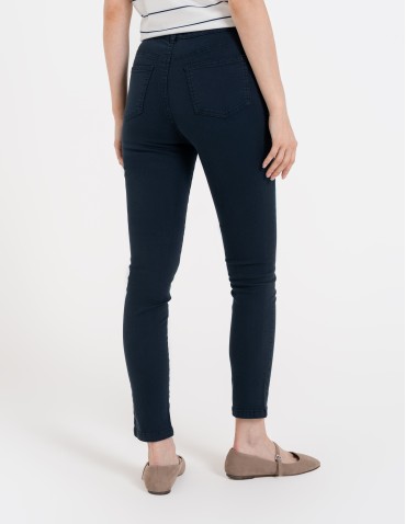 Spodnie damskie - Spodnie damskie z wysokim stanem i złotymi guzikami NIEBIESKI - produkt 10