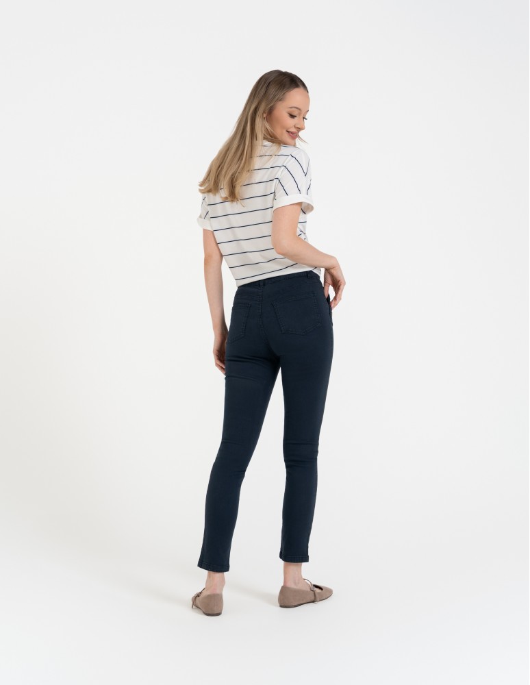 Spodnie damskie - Spodnie damskie z wysokim stanem i złotymi guzikami NIEBIESKI - produkt moraj.pl 11