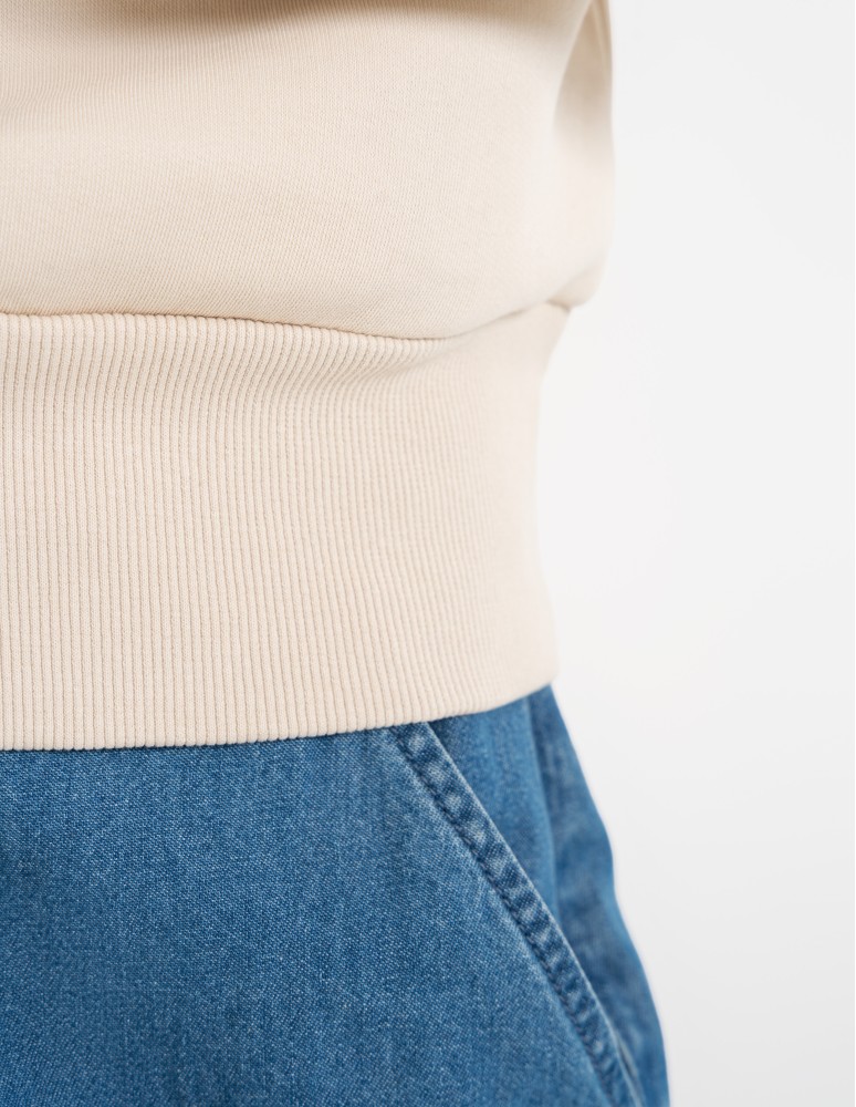 Bluzy damskie - Damska bluza dresowa ze stójką i zamkiem ocieplana BEŻOWY  - produkt moraj.pl 6