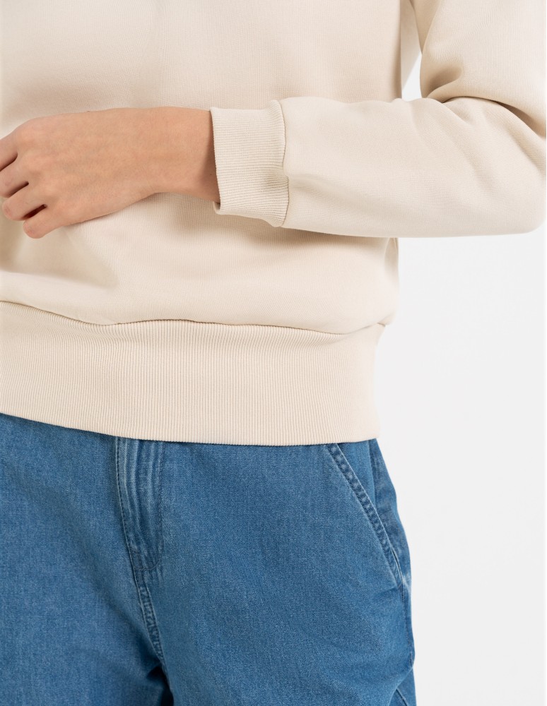 Bluzy damskie - Damska bluza dresowa ze stójką i zamkiem ocieplana BEŻOWY  - produkt moraj.pl 5