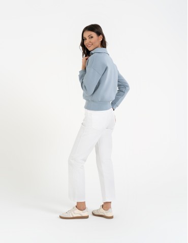 Bluzy damskie - Damska bluza dresowa ze stójką i zamkiem ocieplana NIEBIESKI - produkt 10